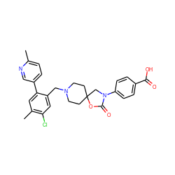 Cc1ccc(-c2cc(C)c(Cl)cc2CN2CCC3(CC2)CN(c2ccc(C(=O)O)cc2)C(=O)O3)cn1 ZINC000169702646