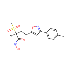 Cc1ccc(-c2cc(CC[C@@](C)(C(=O)NO)S(C)(=O)=O)on2)cc1 ZINC000095555094