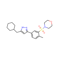 Cc1ccc(-c2cc(CC3CCCCC3)[nH]n2)cc1S(=O)(=O)N1CCOCC1 ZINC000040407312