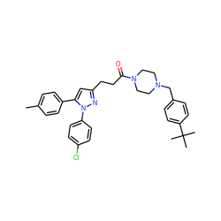 Cc1ccc(-c2cc(CCC(=O)N3CCN(Cc4ccc(C(C)(C)C)cc4)CC3)nn2-c2ccc(Cl)cc2)cc1 ZINC000072120473