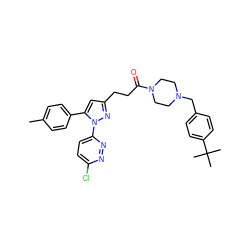 Cc1ccc(-c2cc(CCC(=O)N3CCN(Cc4ccc(C(C)(C)C)cc4)CC3)nn2-c2ccc(Cl)nn2)cc1 ZINC000072120471