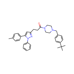 Cc1ccc(-c2cc(CCC(=O)N3CCN(Cc4ccc(C(C)(C)C)cc4)CC3)nn2-c2ccccc2)cc1 ZINC000072119924