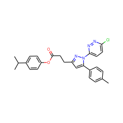 Cc1ccc(-c2cc(CCC(=O)Oc3ccc(C(C)C)cc3)nn2-c2ccc(Cl)nn2)cc1 ZINC000072114884