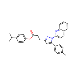 Cc1ccc(-c2cc(CCC(=O)Oc3ccc(C(C)C)cc3)nn2-c2ccc3ccccc3n2)cc1 ZINC000072118020