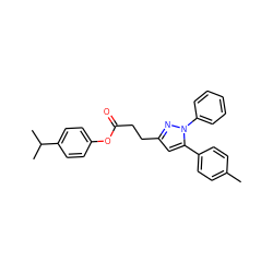 Cc1ccc(-c2cc(CCC(=O)Oc3ccc(C(C)C)cc3)nn2-c2ccccc2)cc1 ZINC000072118302