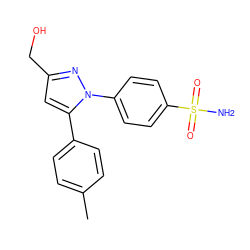 Cc1ccc(-c2cc(CO)nn2-c2ccc(S(N)(=O)=O)cc2)cc1 ZINC000095592156