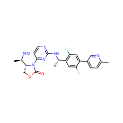 Cc1ccc(-c2cc(F)c([C@H](C)Nc3nccc(N4C(=O)OC[C@@H]4[C@@H](C)N)n3)cc2F)cn1 ZINC000221909098