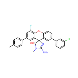 Cc1ccc(-c2cc(F)c3c(c2)[C@@]2(N=C(N)N(C)C2=O)c2cc(-c4cccc(Cl)c4)ccc2O3)cc1 ZINC000146127615