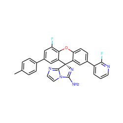 Cc1ccc(-c2cc(F)c3c(c2)[C@@]2(N=C(N)n4ccnc42)c2cc(-c4cccnc4F)ccc2O3)cc1 ZINC000147753366