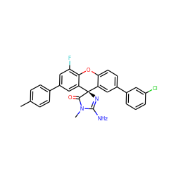 Cc1ccc(-c2cc(F)c3c(c2)[C@]2(N=C(N)N(C)C2=O)c2cc(-c4cccc(Cl)c4)ccc2O3)cc1 ZINC000146568278