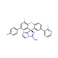 Cc1ccc(-c2cc(F)c3c(c2)[C@]2(N=C(N)n4ccnc42)c2cc(-c4cccnc4F)ccc2O3)cc1 ZINC000147774922