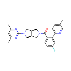 Cc1ccc(-c2cc(F)ccc2C(=O)N2C[C@@H]3CN(c4nc(C)cc(C)n4)C[C@@H]3C2)nc1 ZINC000116822800