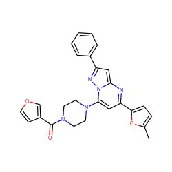 Cc1ccc(-c2cc(N3CCN(C(=O)c4ccoc4)CC3)n3nc(-c4ccccc4)cc3n2)o1 ZINC000095570720