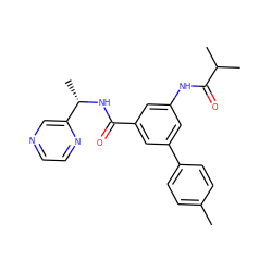 Cc1ccc(-c2cc(NC(=O)C(C)C)cc(C(=O)N[C@@H](C)c3cnccn3)c2)cc1 ZINC000142649872