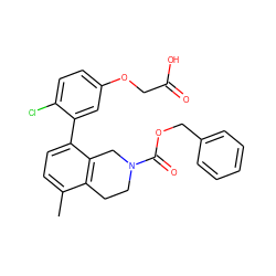 Cc1ccc(-c2cc(OCC(=O)O)ccc2Cl)c2c1CCN(C(=O)OCc1ccccc1)C2 ZINC000143979506