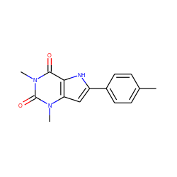 Cc1ccc(-c2cc3c([nH]2)c(=O)n(C)c(=O)n3C)cc1 ZINC000040874081