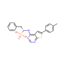 Cc1ccc(-c2cc3c(N[C@@H](Cc4ccccc4)P(=O)(O)O)ncnc3s2)cc1 ZINC000222959732