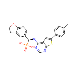 Cc1ccc(-c2cc3c(N[C@H](c4ccc5c(c4)CCO5)P(=O)(O)O)ncnc3s2)cc1 ZINC001772634654