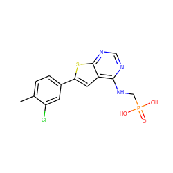 Cc1ccc(-c2cc3c(NCP(=O)(O)O)ncnc3s2)cc1Cl ZINC000169326927