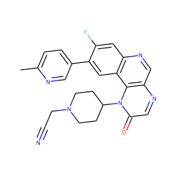 Cc1ccc(-c2cc3c(cc2F)ncc2ncc(=O)n(C4CCN(CC#N)CC4)c23)cn1 ZINC001772584907