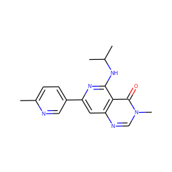 Cc1ccc(-c2cc3ncn(C)c(=O)c3c(NC(C)C)n2)cn1 ZINC000115621876