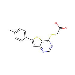 Cc1ccc(-c2cc3ncnc(SCC(=O)O)c3s2)cc1 ZINC000072122982