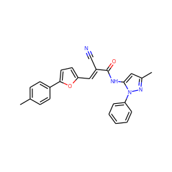 Cc1ccc(-c2ccc(/C=C(\C#N)C(=O)Nc3cc(C)nn3-c3ccccc3)o2)cc1 ZINC000012461970