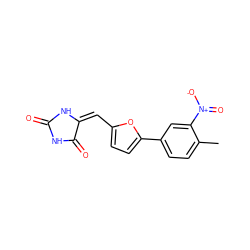 Cc1ccc(-c2ccc(/C=C3/NC(=O)NC3=O)o2)cc1[N+](=O)[O-] ZINC000000037476