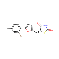 Cc1ccc(-c2ccc(/C=C3/SC(=O)NC3=O)o2)c(Br)c1 ZINC000002119943