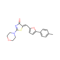Cc1ccc(-c2ccc(/C=C3\SC(N4CCOCC4)=NC3=O)o2)cc1 ZINC000013571887