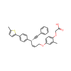 Cc1ccc(-c2ccc([C@H](C#Cc3ccccc3)/C=C\COc3ccc(OCC(=O)O)c(C)c3)cc2)s1 ZINC000028823286