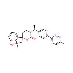 Cc1ccc(-c2ccc([C@H](C)N3CC[C@](CC(C)(C)O)(c4ccccc4)OC3=O)cc2)nn1 ZINC000114914945