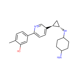 Cc1ccc(-c2ccc([C@H]3C[C@@H]3NC3CCC(N)CC3)cn2)cc1O ZINC000150070674