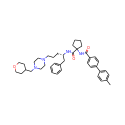 Cc1ccc(-c2ccc(C(=O)NC3(C(=O)N[C@@H](CCCN4CCN(CC5CCOCC5)CC4)Cc4ccccc4)CCCC3)cc2)cc1 ZINC000049777088