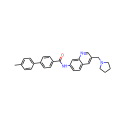 Cc1ccc(-c2ccc(C(=O)Nc3ccc4cc(CN5CCCC5)cnc4c3)cc2)cc1 ZINC000084669600