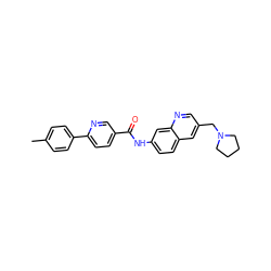 Cc1ccc(-c2ccc(C(=O)Nc3ccc4cc(CN5CCCC5)cnc4c3)cn2)cc1 ZINC000084651839