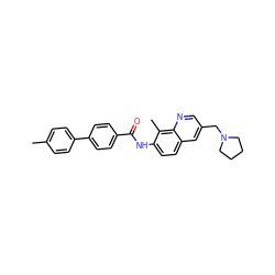 Cc1ccc(-c2ccc(C(=O)Nc3ccc4cc(CN5CCCC5)cnc4c3C)cc2)cc1 ZINC000084671001