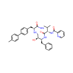 Cc1ccc(-c2ccc(C[C@H](NC[C@H](O)[C@H](Cc3ccccc3)NC(=O)[C@@H](NC(=O)c3ccccn3)C(C)C)C(N)=O)cc2)cc1 ZINC000003979947