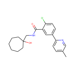 Cc1ccc(-c2ccc(Cl)c(C(=O)NCC3(O)CCCCCC3)c2)nc1 ZINC000043119300