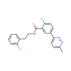 Cc1ccc(-c2ccc(Cl)c(C(=O)NCCc3ccccc3Cl)c2)nn1 ZINC000072179580