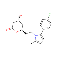 Cc1ccc(-c2ccc(Cl)cc2)n1CC[C@@H]1C[C@@H](O)CC(=O)O1 ZINC000026837126