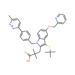 Cc1ccc(-c2ccc(Cn3c(CC(C)(C)C(=O)O)c(SC(C)(C)C)c4cc(OCc5ccccn5)ccc43)cc2)nn1 ZINC000042920534