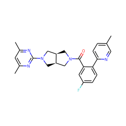 Cc1ccc(-c2ccc(F)cc2C(=O)N2C[C@@H]3CN(c4nc(C)cc(C)n4)C[C@@H]3C2)nc1 ZINC000167030684