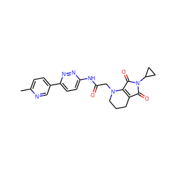 Cc1ccc(-c2ccc(NC(=O)CN3CCCC4=C3C(=O)N(C3CC3)C4=O)nn2)cn1 ZINC001772637827