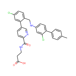 Cc1ccc(-c2ccc(NCc3ccc(Cl)cc3-c3ccc(C(=O)NCCC(=O)O)nc3)cc2Cl)cc1 ZINC000148337934