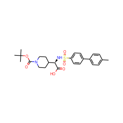 Cc1ccc(-c2ccc(S(=O)(=O)N[C@@H](C(=O)O)C3CCN(C(=O)OC(C)(C)C)CC3)cc2)cc1 ZINC000040401335