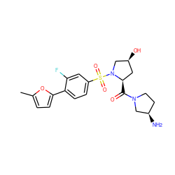 Cc1ccc(-c2ccc(S(=O)(=O)N3C[C@@H](O)C[C@H]3C(=O)N3CC[C@@H](N)C3)cc2F)o1 ZINC000040919054