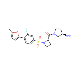 Cc1ccc(-c2ccc(S(=O)(=O)N3CC[C@H]3C(=O)N3CC[C@@H](N)C3)cc2F)o1 ZINC000040412182