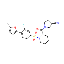 Cc1ccc(-c2ccc(S(=O)(=O)N3CCCC[C@H]3C(=O)N3CC[C@@H](N)C3)cc2F)o1 ZINC000040933154