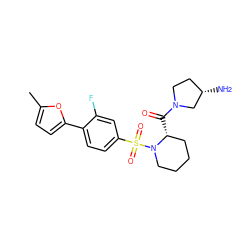 Cc1ccc(-c2ccc(S(=O)(=O)N3CCCC[C@H]3C(=O)N3CC[C@H](N)C3)cc2F)o1 ZINC000040936064